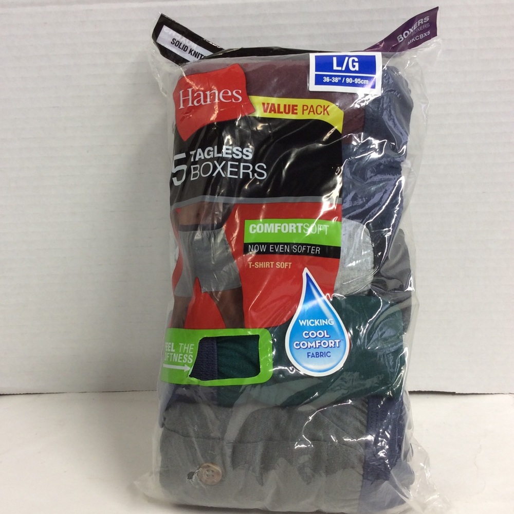 Hanes Men’s 5 Pk Tagless Boxers, SzL NWT